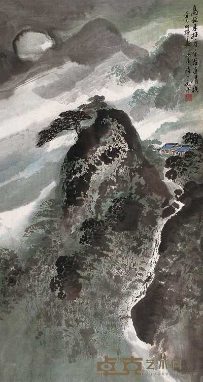 陆一飞 月夜清秋图 片连框 88×47cm